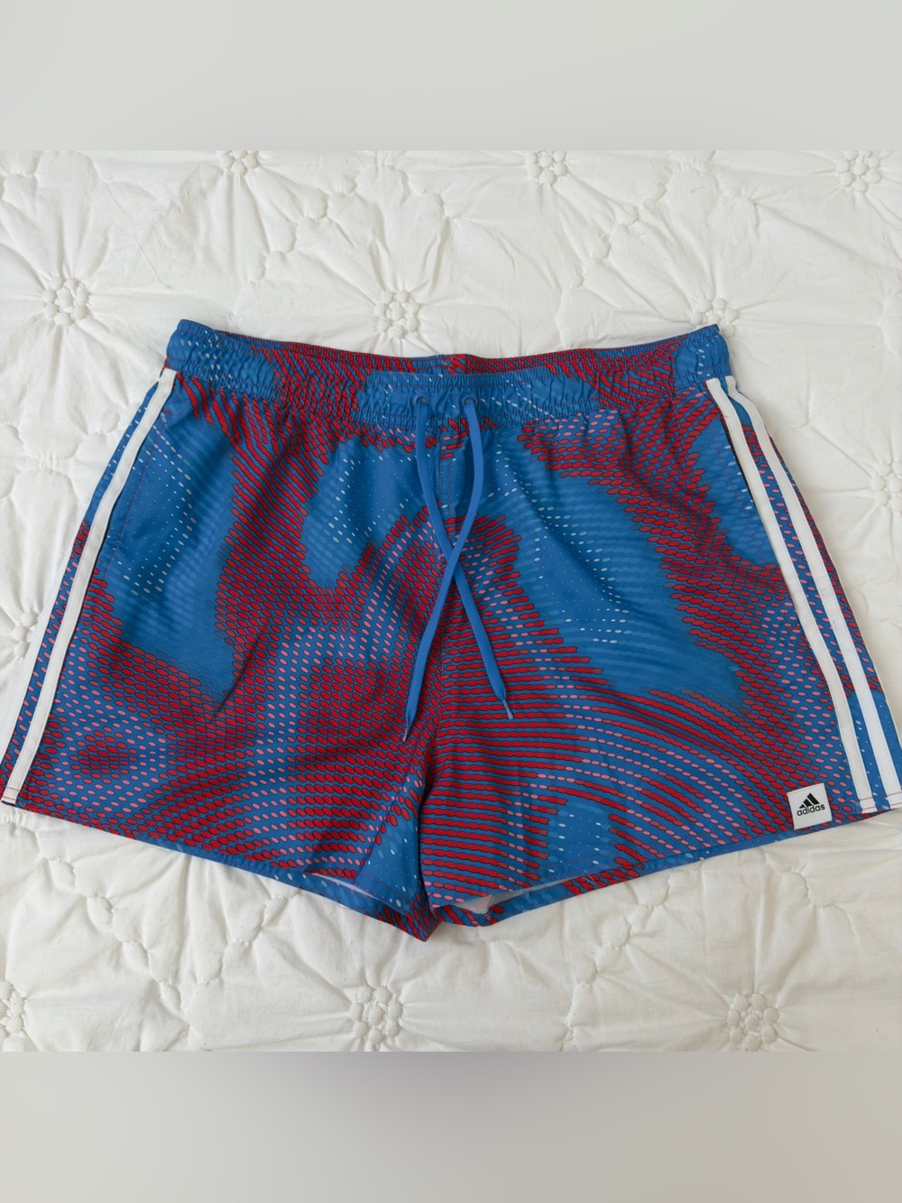 adidas Blue and Red Athletic Shorts with White Stripes